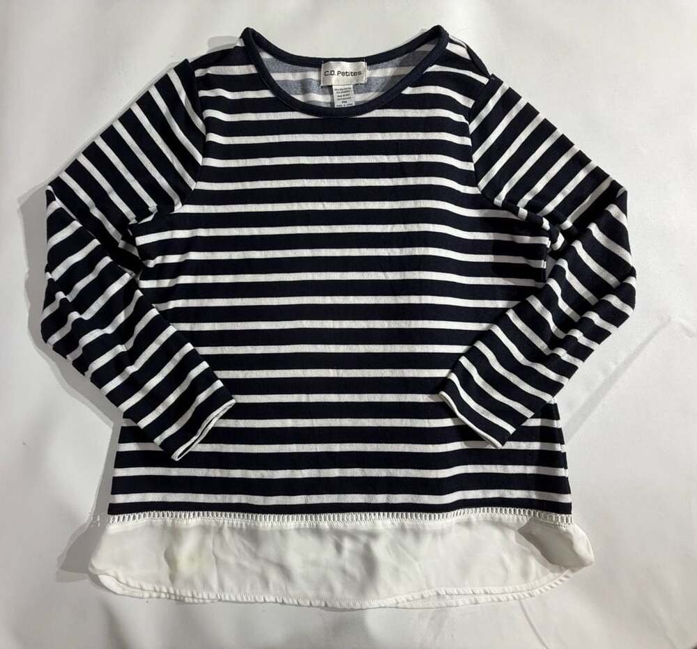C.D. Petites Navy Striped Long Sleeve Top Womens PM